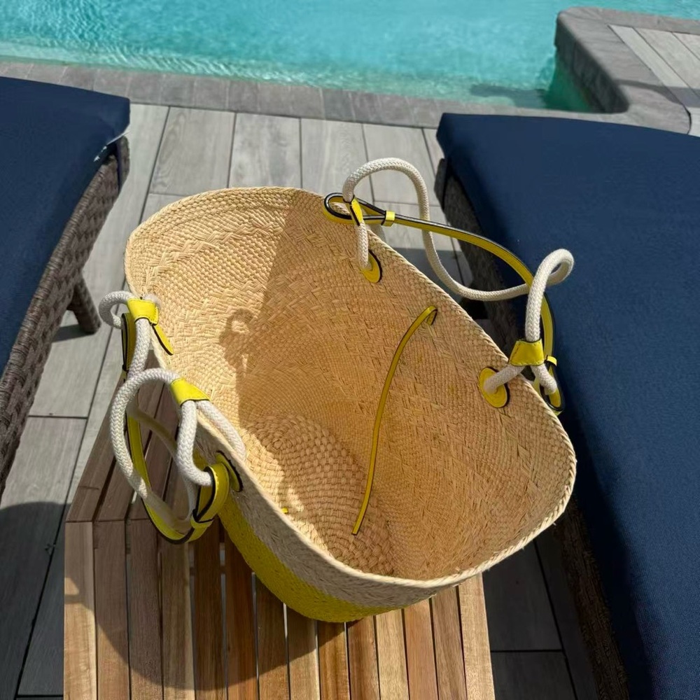 Loewe Anagram Colorblock Yellow Raffia Tote Bag - Picture 10 of 12